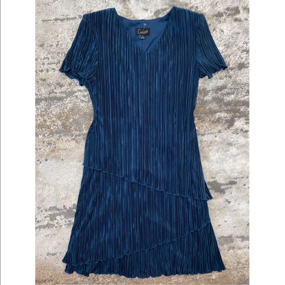 Connected Apparel Blue Ruffled Dress